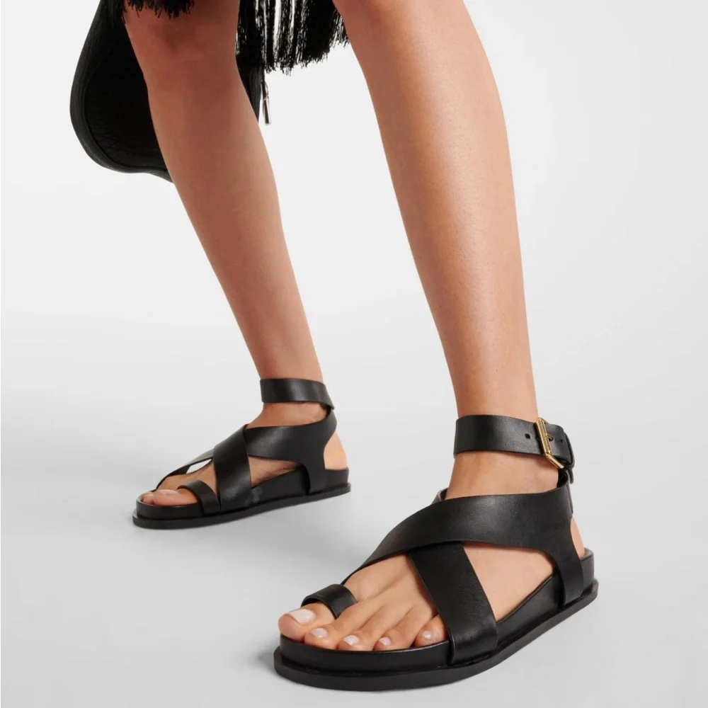 A. Emory Flat Leather Jalen Sandals - Picture 1 of 8